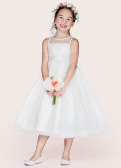 Azazie Ayperi Flower Girl Dresses Ball-Gown Sequins Tulle Tea-Length Dress image3