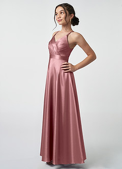 Azazie Avelina Junior Vintage Mauve A-Line Pleated Metallic Satin Dress image3