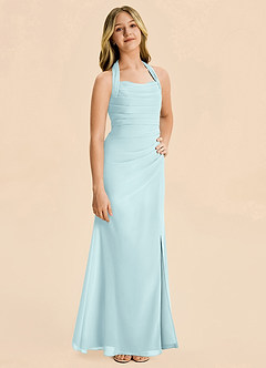 Azazie Destiny Junior Sea Glass Sheath Ruched Chiffon Dress image5