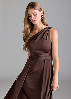 Azazie Dallas Bridesmaid Dresses Ganache A-Line One Shoulder Stretch Satin Dress image6
