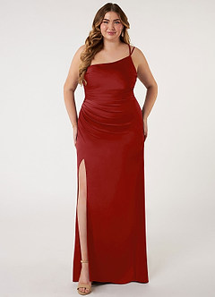 Azazie Eren Robes de demoiselle d'honneur Robe Sirène en Satin extensible Ue épaule Grenade image6