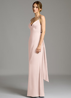 Azazie Adriane 신부 들러리 드레스 쉬스 절하다 스트레치 새틴 바닥 길이 드레스 image4