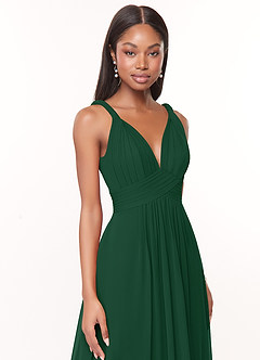 Azazie Maren Robes de demoiselle d'honneur Robe Trapèze en Mousseline de soie Plissée Vert Foncé image6
