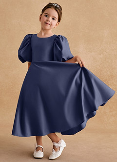 Azazie Sugarplum Flower Girl Dresses Stormy A-Line with Sleeves Matte Satin Dress image5