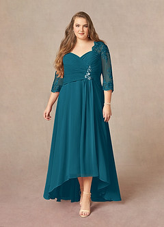 Azazie Devereaux Mother of the Bride Dresses Ink Blue A-Line Lace Chiffon Dress image6