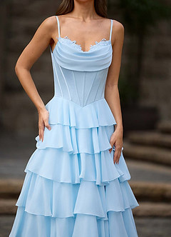 Floralace Sky Blue Ruffled A-line Prom Dress image6
