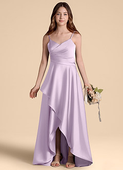 Azazie Prisha Junior Jurk van Stretch Satijn met A-Lijn Geplooid Frosted Lila image7