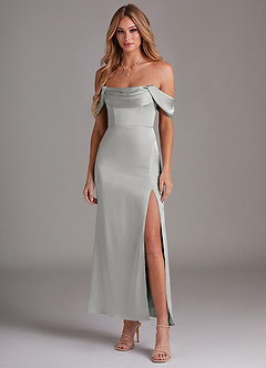 Azazie Saige Suknie dla druhen Syrena Zza ramienia Satyna elastyczna Długość kostki Sukienka image3