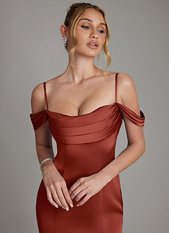 Azazie Nira Bridesmaid Dresses Terracotta Mermaid Corset Stretch Satin Dress image3