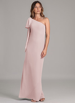 Azazie Capri Bridesmaid Dresses Blushing Pink A-Line One Shoulder Chiffon Dress image5