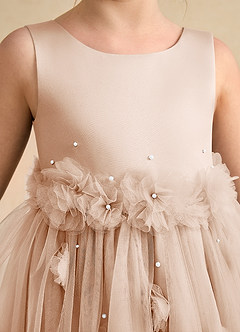 Azazie Lux vestidos de niña de las flores Vestido de Rosa Inglesa de Tul de Corte En A con Perla image7