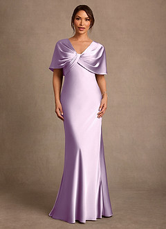 Azazie Dosia vestidos de madre de la novia Vestido de Lila Esmerilada de Satén Elástico de Corte Recto con Plisado image1