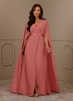 Azazie Isa Mère de la mariée Robes Robe Trapèze en Mousseline de soie Col V plissé Antique Rose image1