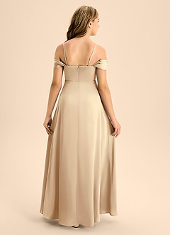 Azazie Anselie Junior Champagne A-Line Off the Shoulder Stretch Satin Dress image2