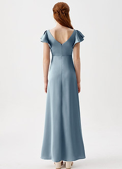 Azazie Omari Junior Dusty Blue A-Line Pleated Stretch Satin Dress image7