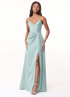 Azazie Brielle Bridesmaid Dresses Mist A-Line Cowl Spaghetti Straps Stretch Satin Dress image1