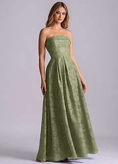 Azazie Lucienne Bridesmaid Dresses Pistachio A-Line Strapless Floral Burnout Dress image3