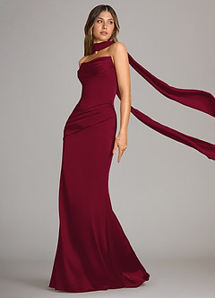 Azazie Sorrel Vestidos de damas de honor Vestido de Borgoña de Satén Elástico de Corte Sirena Convertible con Sin tirantes image4