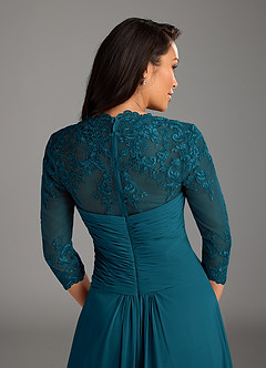 Azazie Devereaux Mother of the Bride Dresses Ink Blue A-Line Lace Chiffon Dress image3