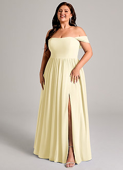 Azazie Calianna Bridesmaid Dresses Lemon Sorbet A-Line Off the Shoulder Chiffon Convertible Dress image12