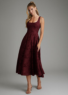 Azazie Isabella Bridesmaid Dresses Cabernet A-Line Corset Floral Burnout Dress image6