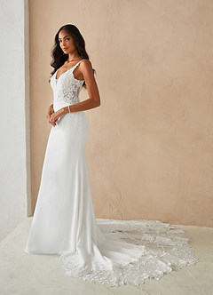Azazie Ady Vestidos de novia Vestido de Diamante Blanco de Crepé elástico de Corte Sirena con Lentejuela image4