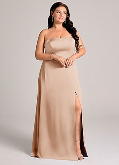 Azazie Wren Brudtärnklänningar Klä av A-Linje i Stretch Satin Axelbandslös Engelsk Ros Konvertibel image10