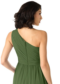 Azazie Mathilda Robes de demoiselle d'honneur Robe Trapèze en Mousseline de soie Ue épaule Olive image5
