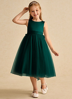 Azazie Winnie Flower Girl Dresses Pine Ball-Gown Bow Tulle Dress image4