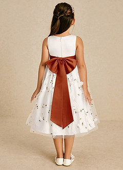 Azazie Pollie Flower Girl Dresses Ivory Paprika A-Line Bow Tulle Dress image2