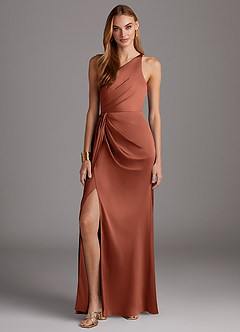 Azazie Mika Brautjungfernkleider Etui One-Shoulder Stretch-Satin Kleid Lehm image3