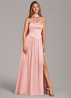 Azazie Cadence Bridesmaid Dresses Powder Pink A-Line Corset Stretch Satin Convertible Dress image1
