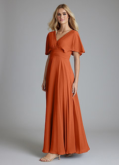 Azazie Pamela Bridesmaid Dresses Burnt Orange A-Line V-Neck Pleated Chiffon Dress image3