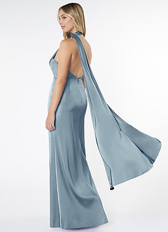 Azazie Kaylani Final Sale Dusty Blue Mermaid High Neck Stretch Satin Dress image4