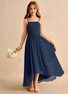Azazie Twilight Dance Girls Formal Flower Girl Dresses Dark Navy A-Line Pleated Chiffon Dress image1