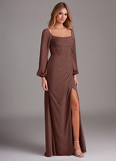 Azazie Charissa Bridesmaid Dresses Espresso Sheath Long Sleeve Chiffon Dress image5