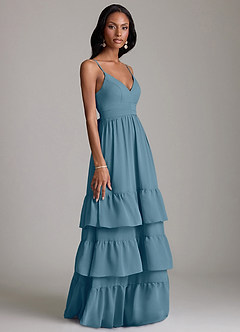 Azazie Nathalia Vestidos de damas de honor Vestido de Bermudas de Gasa de Corte en A con Volante image6