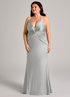 Azazie Valerie Vestidos de damas de honor Vestido de Plata de Satén Elástico de Corte Sirena con Plisado image11