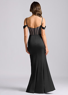 Azazie Alyce Jurken voor bruidsmeisjes Converteerbaar Jurk van Stretch Satijn met Zeemeermin Off the Shoulder Zwart image2