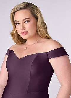 Barbie ♥ Azazie Bridesmaid Dresses Plum A-Line Off the Shoulder Stretch Satin Convertible Dress image11