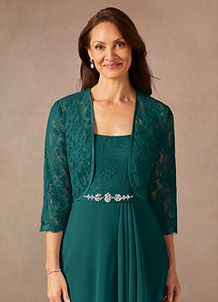 Azazie Ainsling Mother of the Bride Dresses Peacock A-Line Square Neckline Lace Chiffon Dress image8