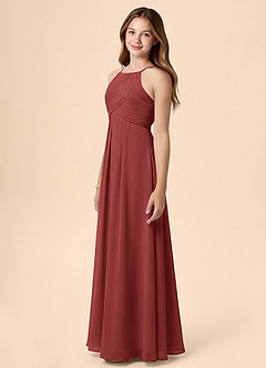 Azazie Ginny Junior Terracotta A-Line Pleated Chiffon Dress image4