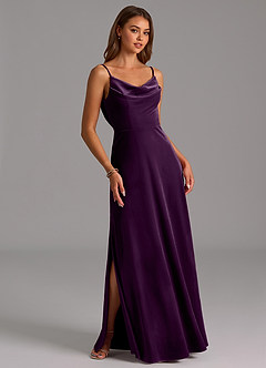 Azazie Olaine Bridesmaid Dresses Grape A-Line Pleated Velvet Dress image5
