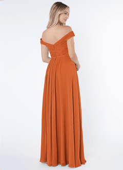 Azazie Audrianna Bridesmaid Dresses Cinnamon A-Line Off-The-Shoulder Gathered Chiffon Convertible Dress image4