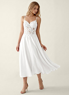 Corinna White Satin Lace Corset A-line Maxi Dress image3