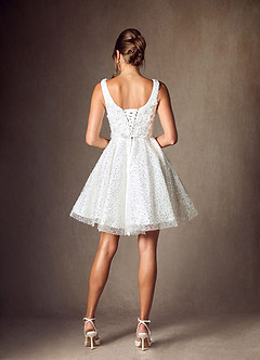Azazie Kristi Wedding Dresses Diamond White A-Line with Pockets Beading Dress image2