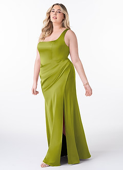Azazie Mero Vestidos de damas de honor Vestido de Hierba De Limón de Satén Elástico de Corte Sirena con Plisado image7