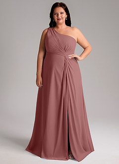 Azazie Brooke Jurken voor bruidsmeisjes Jurk van Chiffon met A-Lijn One-Shoulder Woestijnroos image8