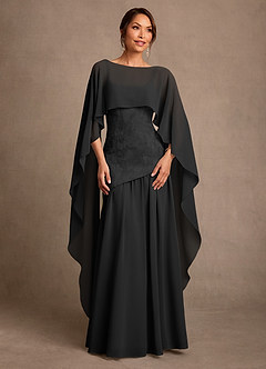 Azazie Flossie 신부의 어머니 드레스 A라인 주름진 쉬폰 플로어 길이 드레스 image1