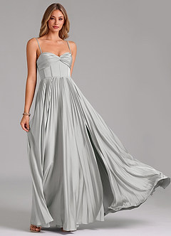 Azazie Tyla Robes de demoiselle d'honneur Robe Trapèze en Satin extensible Encolure en Forme de Cœur Argent image5